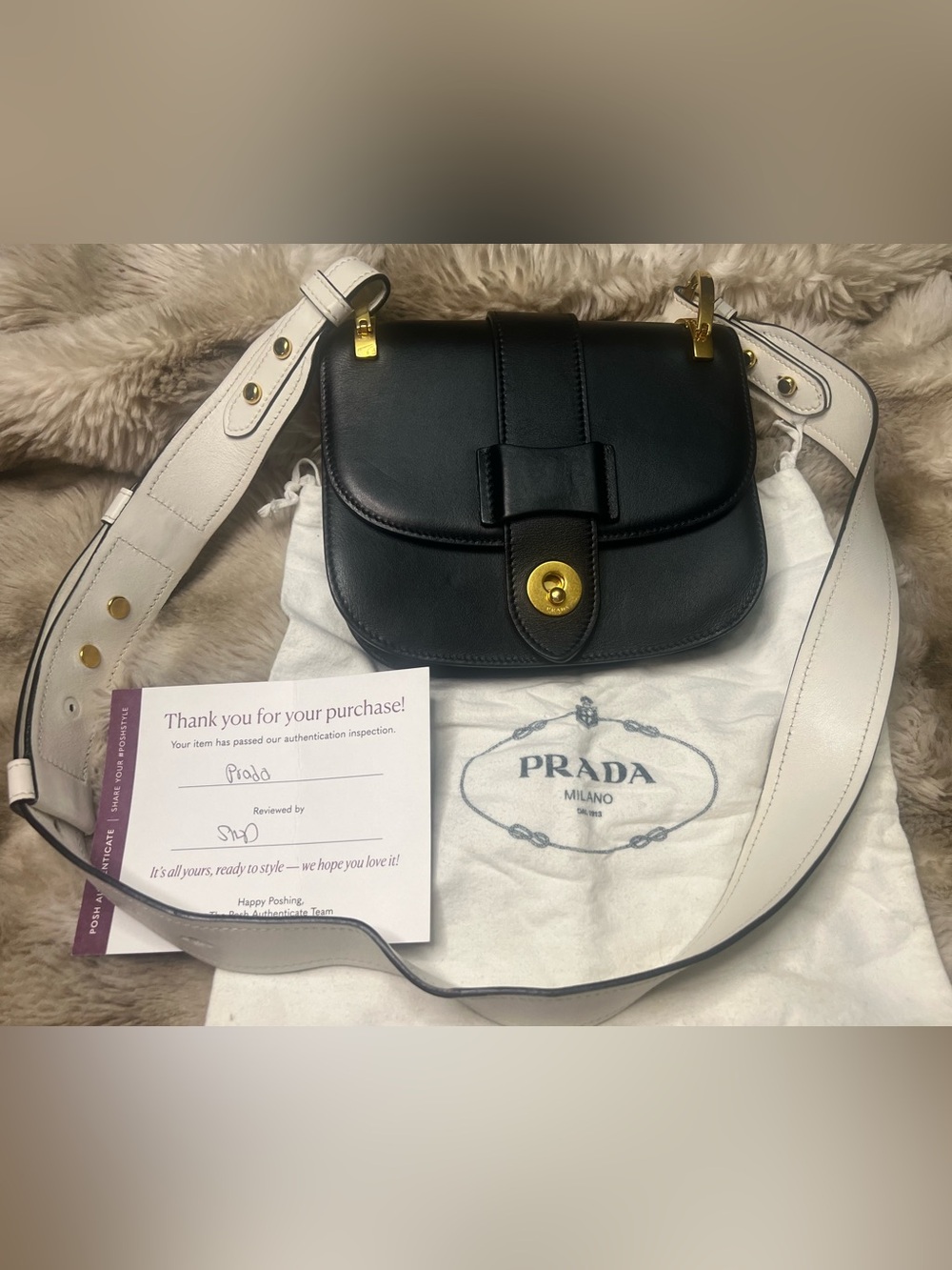 PRADA Black Pionniere Leather w/ White Leather Strap Crossbody (Retail $1,890)